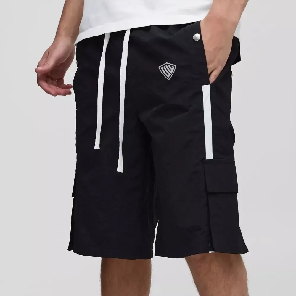 Baggy Long Length Nylon Cargo Shorts