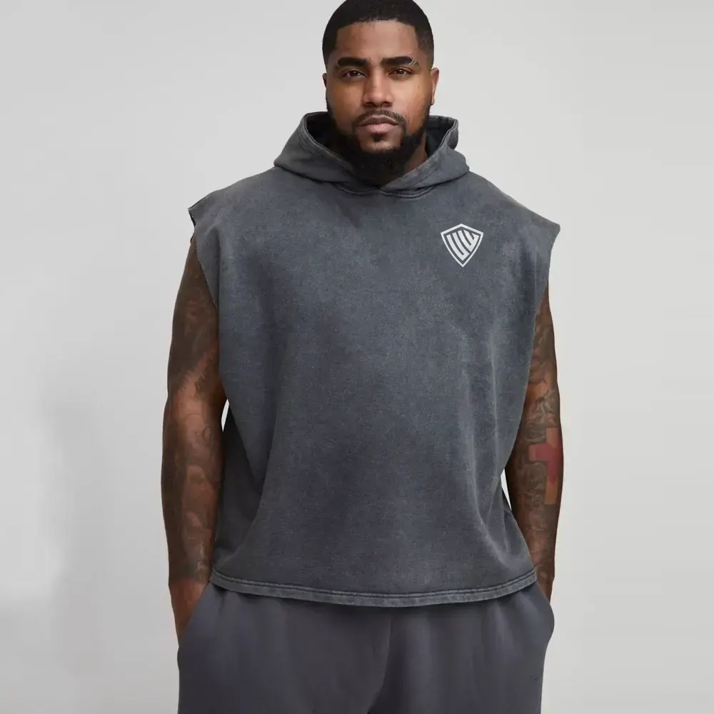 Plus Oversized Boxy Sleeveless Acid Wash Hoodie