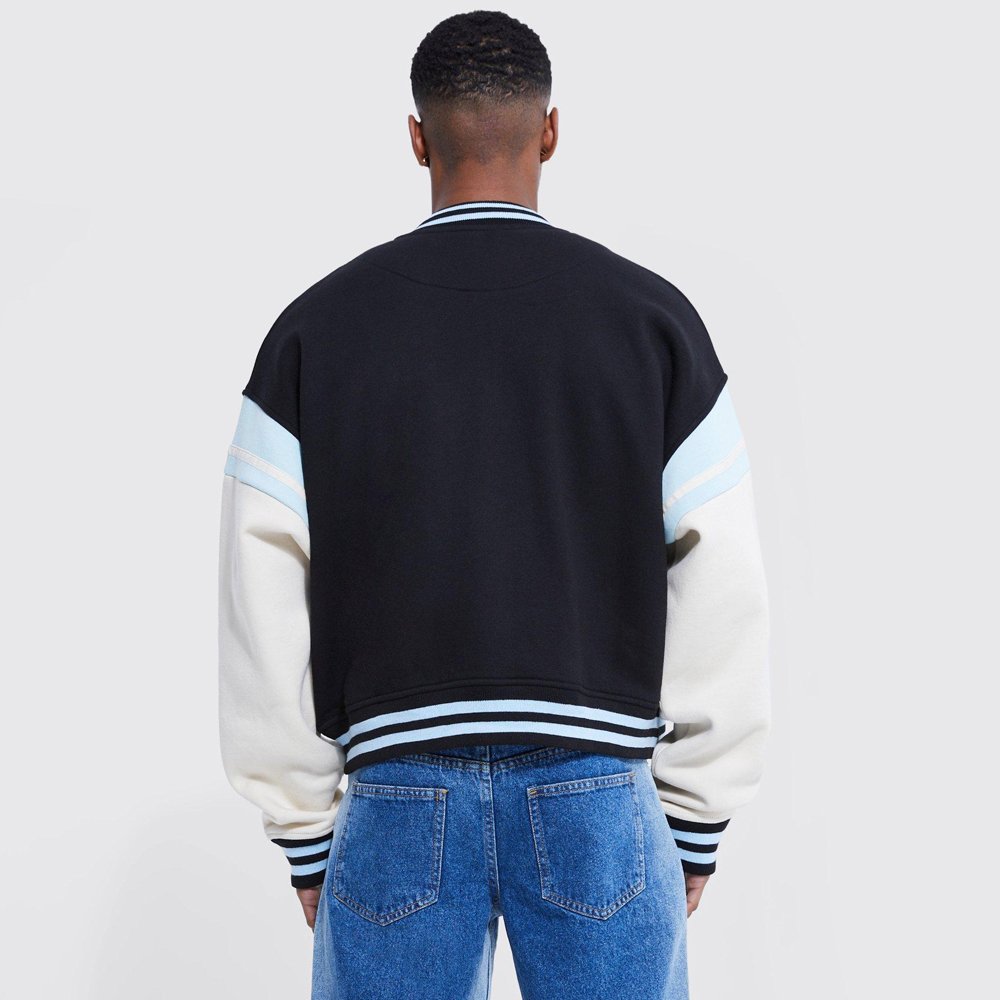 Boxy Applique Tape Detail Jersey Varsity Jacket